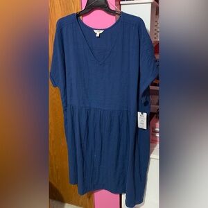 NWT. Size 4X (28W-30W). Terra & Sky. Dark blue swing dress. Double lined.